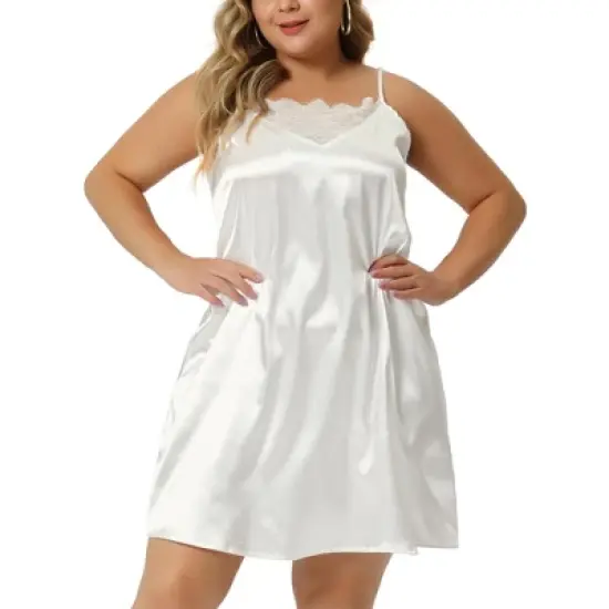 Agnes Orinda Women's Plus Size 2023 Spaghetti Strap Adjustable Lace Insert Satin Cami Nightdress image {7}