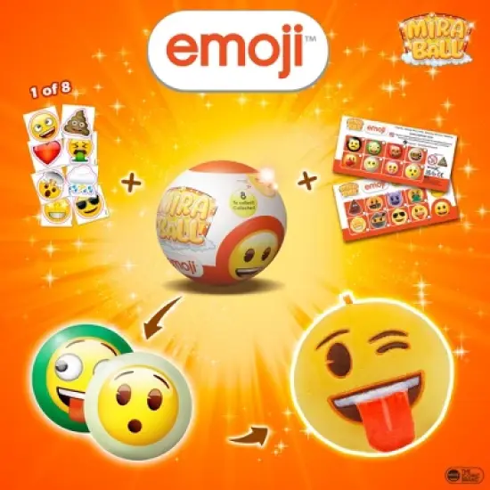 Emoji MiraBall, 3-in-1 Surprise, 2 Pack, Blind Box Toys for Kids - Collectable Pieces - Metal Ball, Plush, Stickers, White Ribbon image {1}
