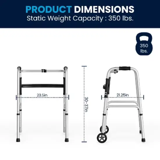 Flash Furniture Lightweight Adjustable Height Folding Walker w/ Dual Frame Types in Silver/Black image {2}