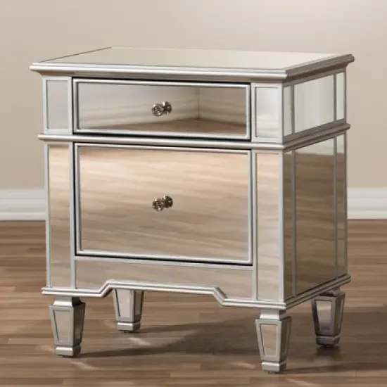 Sussie Hollywood Regency Glamour Style Mirrored 2 - Drawer Nightstand - Baxton Studio image {7}