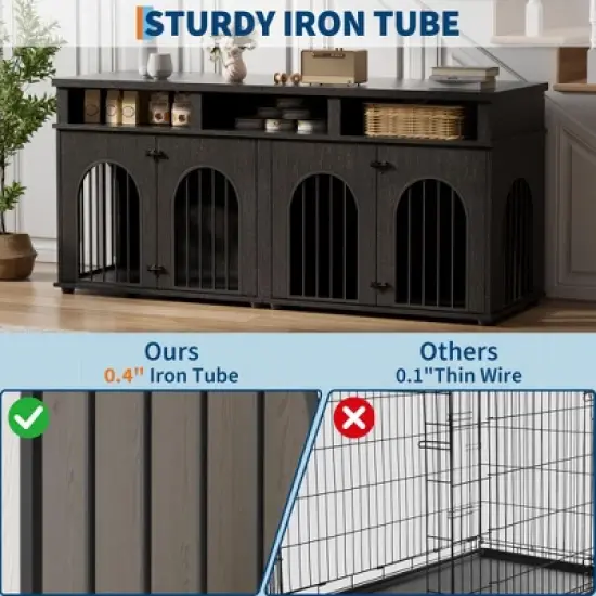 Double Dog Crate Furniture 71" Dog Kennel Furniture for 2 Medium Dogs, Heavy Duty Dogs Cage XL Dogs House Indoor with 3 Storage Shelves image {4}