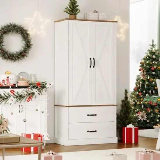 Whizmax Modern Kitchen Pantry Cabinet,Tall Wood Kitchen Storage Cabinets with Adjustable Shelves & 2 Doors & Drawers for Dining Room,Living Room image {8}