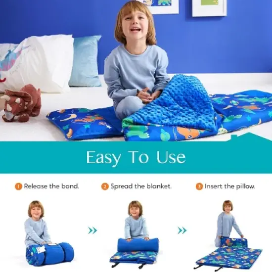 Joyfy Toddler Nap Mat with Pillow & Blanket - 55''*30'' for Kids Ages 3-7 Years - Roll Up Nap Mat for Preschool - Soft Kids Sleeping Mat image {5}