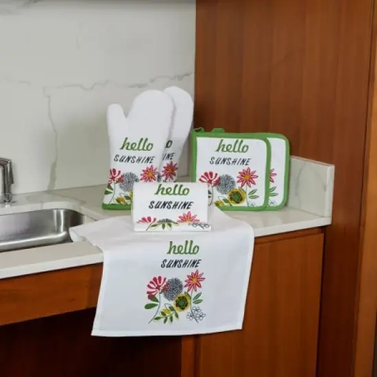 Espalma Hello Sunshine 6 Piece  100 % Cotton Kitchen Towel, Pot Holder, Oven mitt Set image {2}