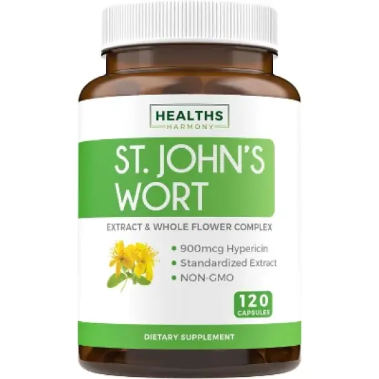 St Johns Wort Capsules, Powerful 900mcg Hypericin, Standardized Extract & Whole Herb Supplement, Health's Harmony, 60, 120 or 180ct image {6}