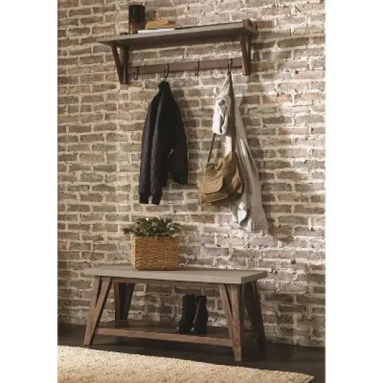 Brookside Entryway Bench Concrete Coated Top and Wood Light Gray/Brown - Alaterre Furniture image {5}