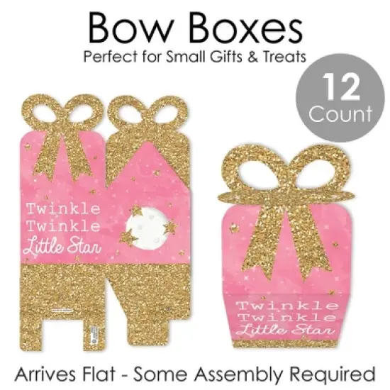 Big Dot of Happiness Pink Twinkle Twinkle Little Star - Square Favor Gift Boxes - Baby Shower or Birthday Party Bow Boxes - Set of 12 image {4}