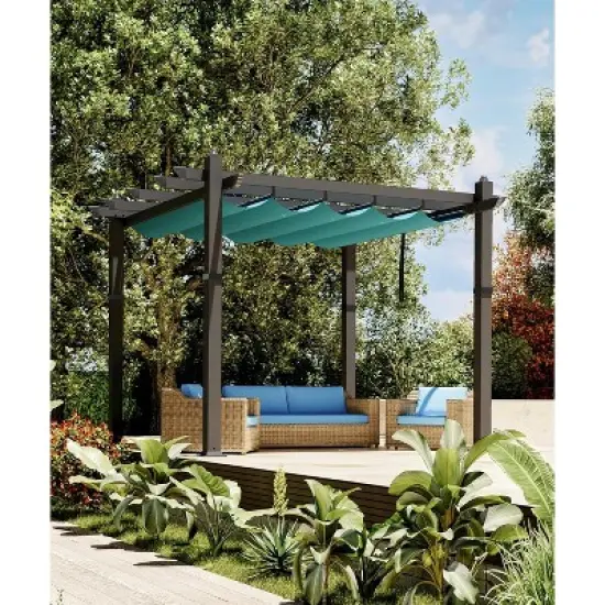 Retractable Aluminum Pergola &ndash; 10x10/10x13 Ft Wood-Grain Design, Adjustable Sunshade & Rust-Proof Frame for Patio/Backyard/Garden image {7}