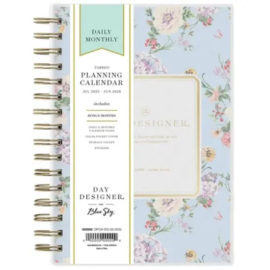 Day Designer 5"x8" 2025-2026 Daily/Monthly Wirebound Planner Printed Springtime Blue image {2}