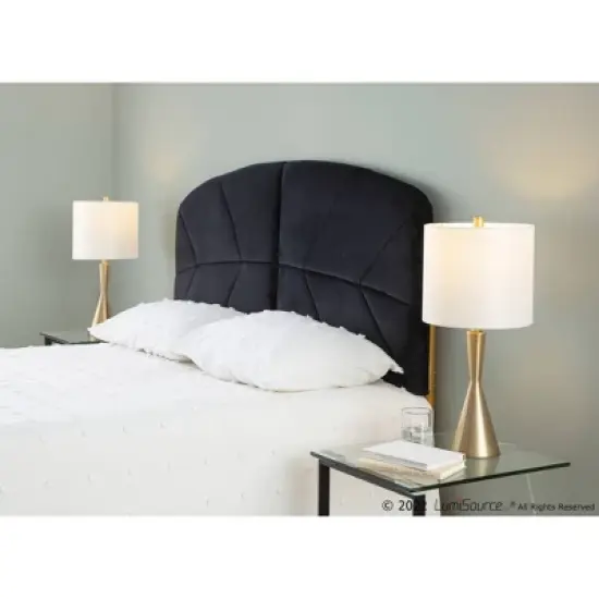 Queen Lindsey Velvet Upholstered Headboard Black/Gold - Lumisource: Plush Padded, Chic Tufting, Steel Frame, Spot Clean image {7}
