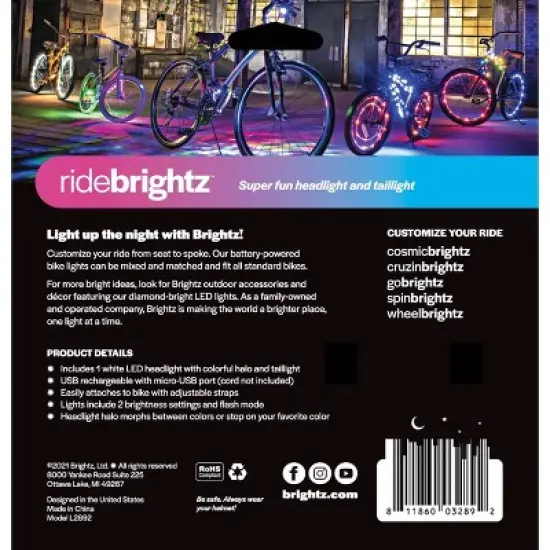 Brightz Ride LED - Star: ABS Bike Lights, Handlebar & Seat Post Mount, 11-Hour Battery image {1}
