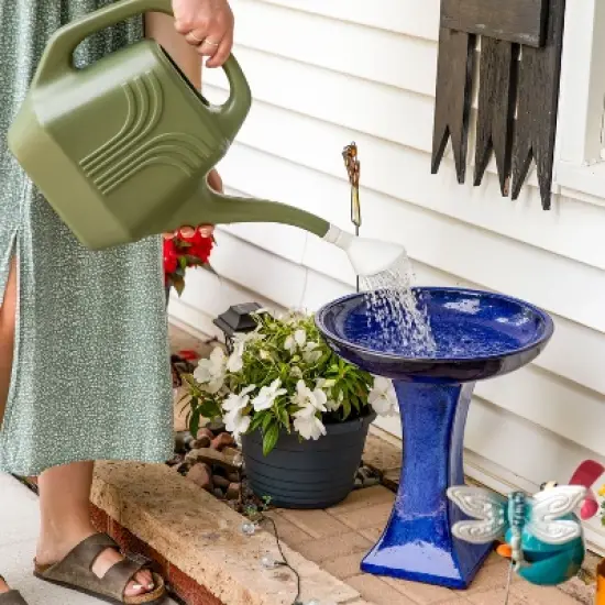 Sunnydaze Ceramic Bird Bath with Glazed Finish - Blue Glazed Finish - 16" H image {3}