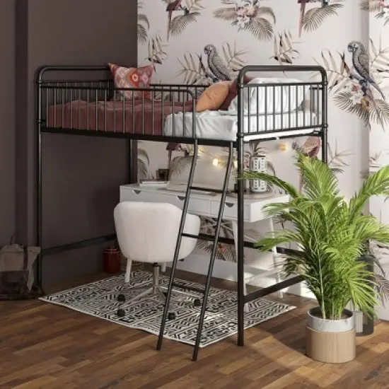 Twin Kaila Metal Loft Bed Black - Room & Joy image {1}