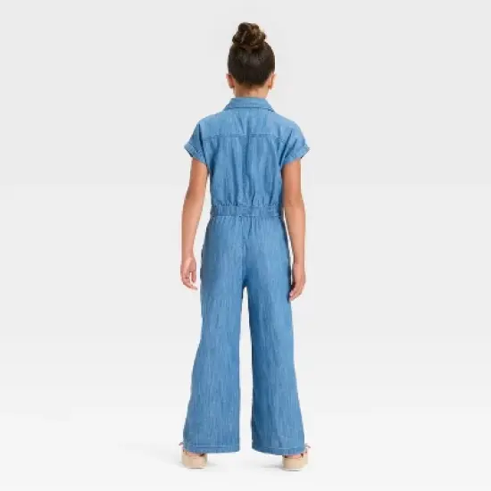 Girls' Short Sleeve Jumpsuit - Cat & Jack&trade; Blue Denim image {1}