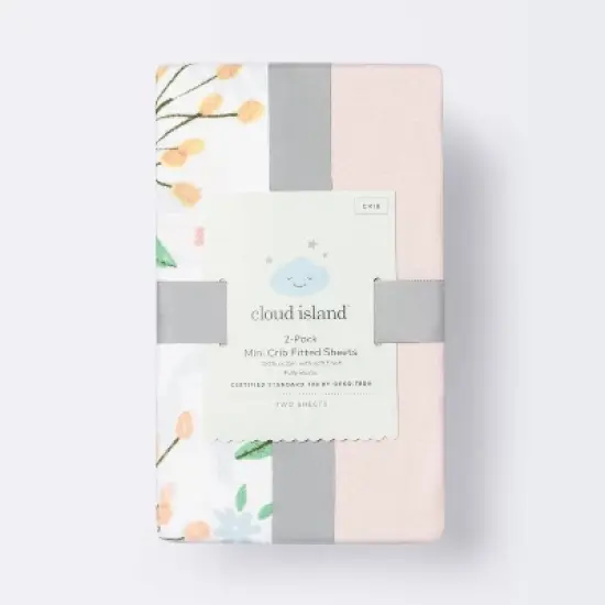 Fitted Mini Crib Sheet - Cloud Island&trade; - Meadow/Pink - 2pk image {2}