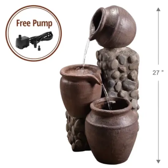 Teamson Home Outdoor Cascading Stacked Pot Waterfall Fountain, Gray image {2}