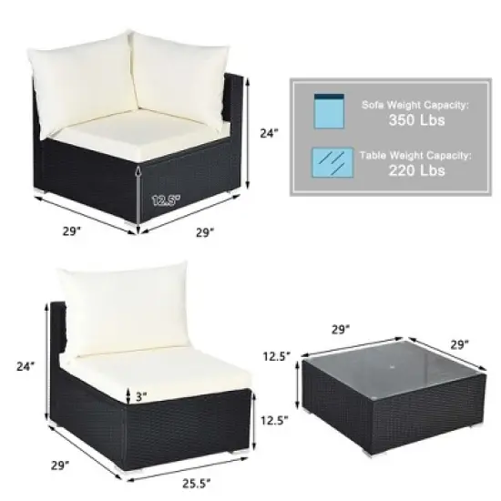 Costway 7PCS Patio Rattan Furniture Set Sectional Sofas Off White & Grey Cushion Covers image {2}