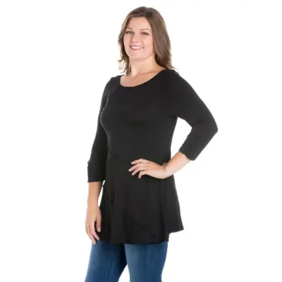 24seven Comfort Apparel Womens Plus Size Ruched Sleeve Swing Tunic Top image {1}