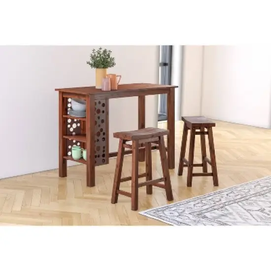 3pc Rectangular Brittany Bar Height Dining Set Wire Brushed Finish Chestnut - Boraam image {10}