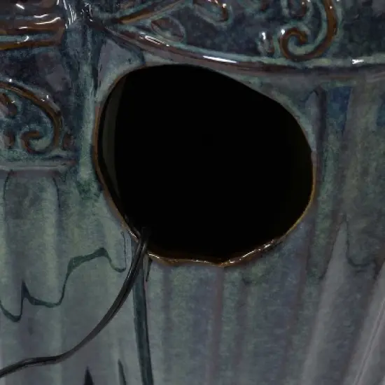 Sunnydaze 27"H Electric Ceramic Dark Turquoise Tour de Vase Outdoor Water Fountain with LED Lights image {5}