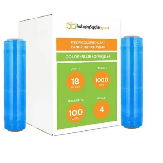 PSBM 4 Rolls 18" x 1000' Cast Packing Stretch Film Shrink Hand Wrap (100 Ga) Dark Blue image {1}