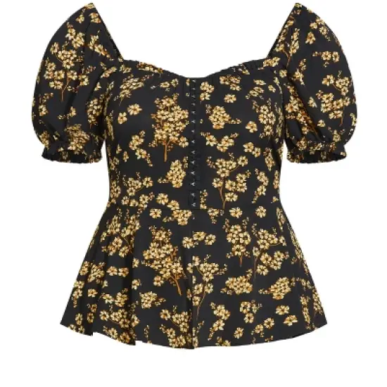Women's Plus Size Quirky Print Top - black yellow | CITY CHIC image {2}
