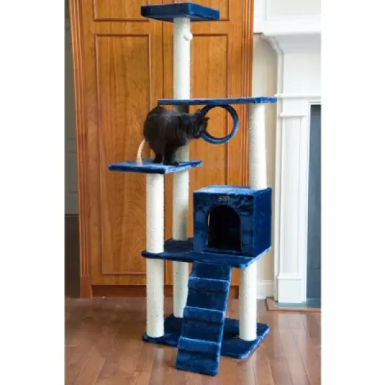 Armarkat 71" Navy Real Wood Cat Climbing Tower, Cat Scratching Furniture, A7101 image {2}