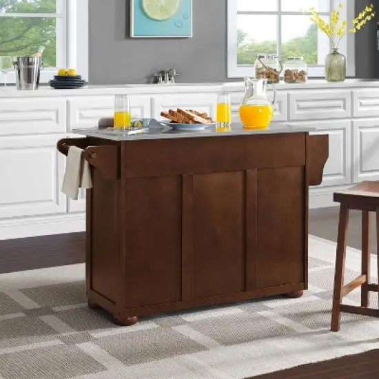 Eleanor Stainless Steel Top Kitchen Island Mahogany/Stainless Steel - Crosley image {4}