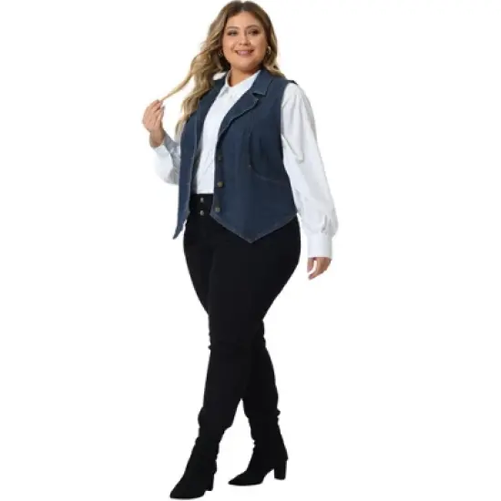 Agnes Orinda Women's Plus Size Sleeveless Lapel Casual Buttons Pockets Denim Vests image {2}