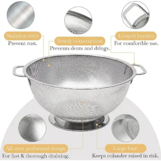 18/8 Pasta Strainer Bowl for Pasta, Spaghetti, Vegetables, Fruit, and Pot Draining - Stainless Steel Colander image {3}