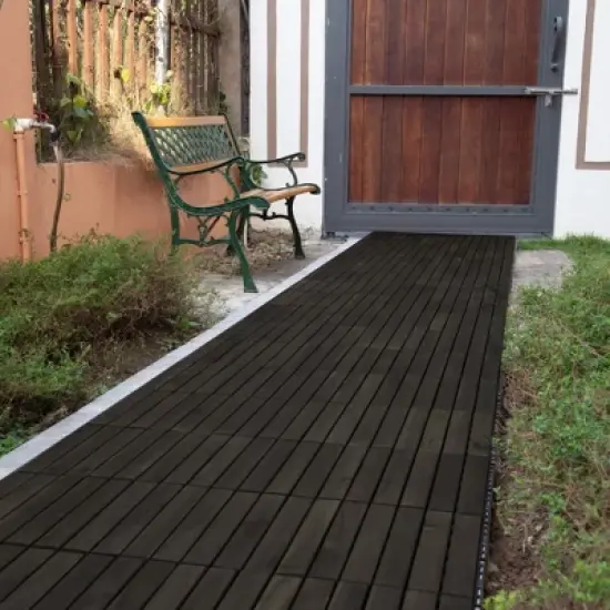 APRILSOUL 12" x 12" Interlocking Deck Tiles Striped Pattern Acacia Hardwood Outdoor Flooring for Patio image {2}