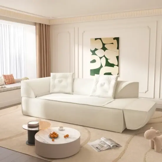 3-in-1 Convertible Sofa Bed with 2 Pillows, Sparkling Chenille 3-Seater Deep Seat Sleeper Sofa Couch, Oversized Chaise Lounge - ModernLuxe image {4}