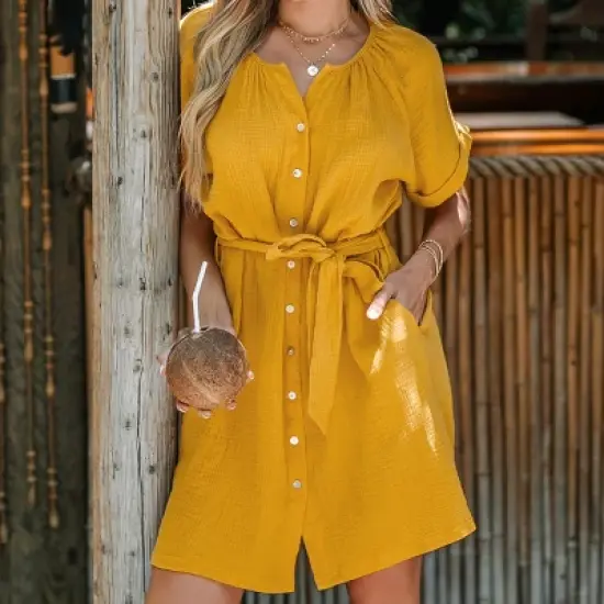 Women's Belted Seersucker Mini Dress  Cupshe image {3}
