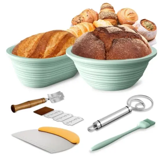PAIHOME Bread Proofing Basket Set, Starter Kit for Sourdough Baking, Silicone Banneton Bowls for Artisan Loaves image {6}