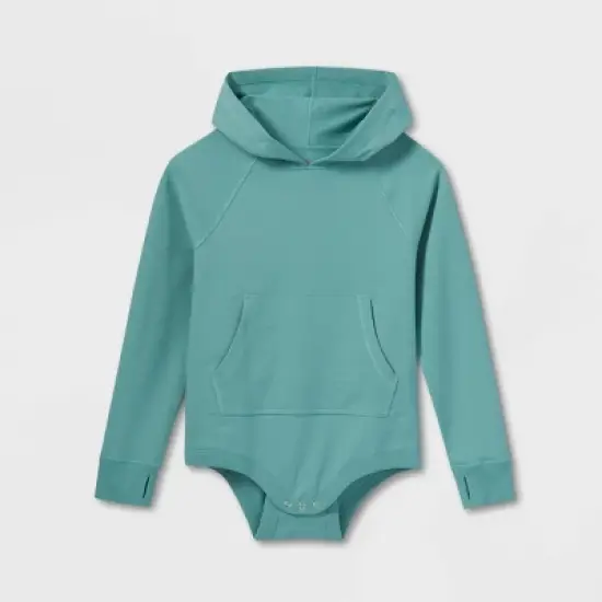 Boys' Adaptive Hooded Adjustable Long Sleeve Bodysuit - Cat & Jack&trade; Ocean Green image {3}