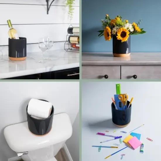 Elanze Designs Yoga Zen Calming Calm Namaste Relaxed Ceramic Cork Bottom Black Large Capacity Utensil Holder Crock for Countertop Storage, Stylish & image {3}