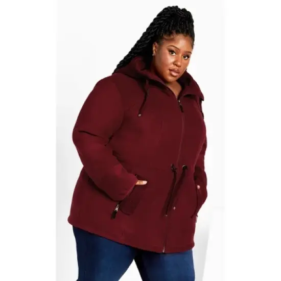 Women's Plus Size Fleece Hood Coat - rhubarb | AVENUE image {8}