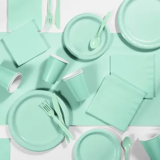 48ct Foil Striped Disposable Napkins Mint Green image {1}