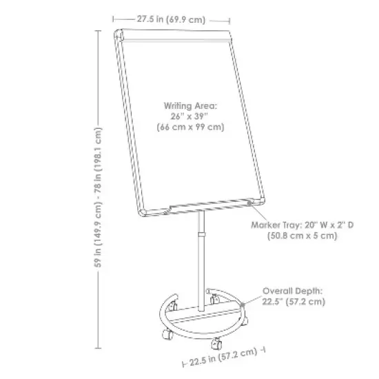 Sunnydaze Adjustable Height Magnetic Mobile Whiteboard and Flipchart Easel - 59" to 78" H image {5}