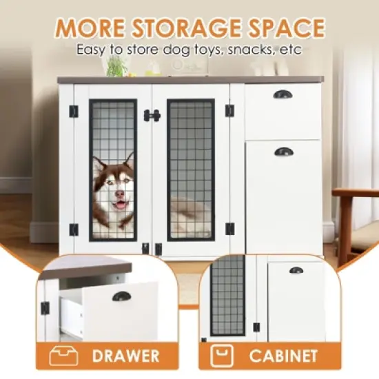 Large Dog Crate Furniture, 44'' Dog Kennel Indoor with Storage Drawers, Sturdy Wooden Dog Crate with 2 Doors and Adjustable Shelf for Small image {4}