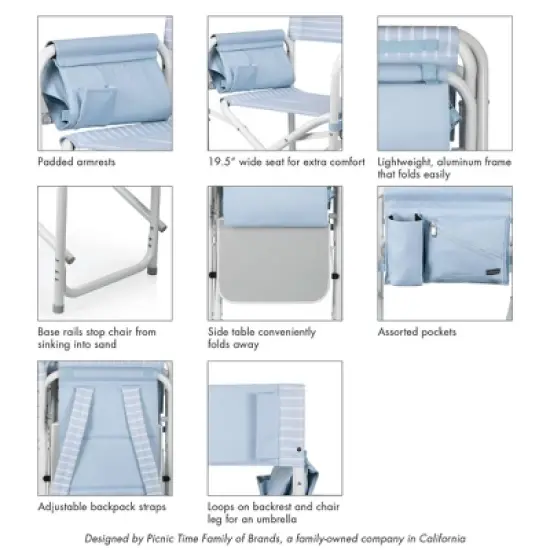 Picnic Time Outdoor Directors Chair - Mod Denim Stripes image {8}