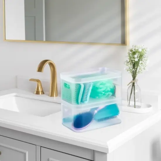 Sorbus Stackable Plastic Frosted Organizer Bins (2 Pack) - Perfect for storing items maintaining space neat and decluttered image {1}