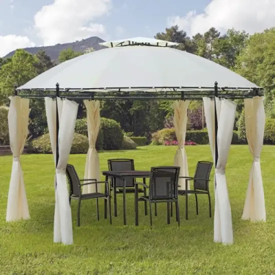Outsunny 11.5' Steel Outdoor Patio Gazebo Canopy with Double roof Romantic Round Design & Included Side Curtains image {1}