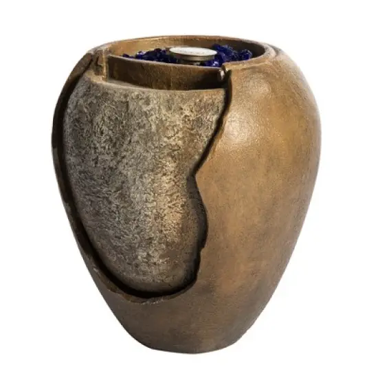 Teamson Home Outdoor 22 Inch Water Fountain Pot with Fire Pit and Fire Glass, Brown image {7}