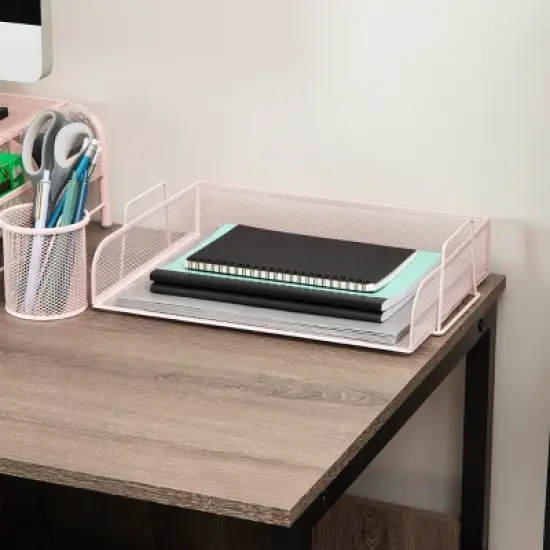 Mind Reader Stackable Paper Tray Metal Mesh Pink image {5}