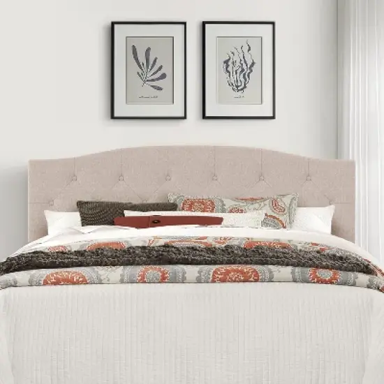 King/California King Provence Upholstered Arch Adjustable Tufted Headboard Linen Fabric - Hillsdale Furniture image {1}