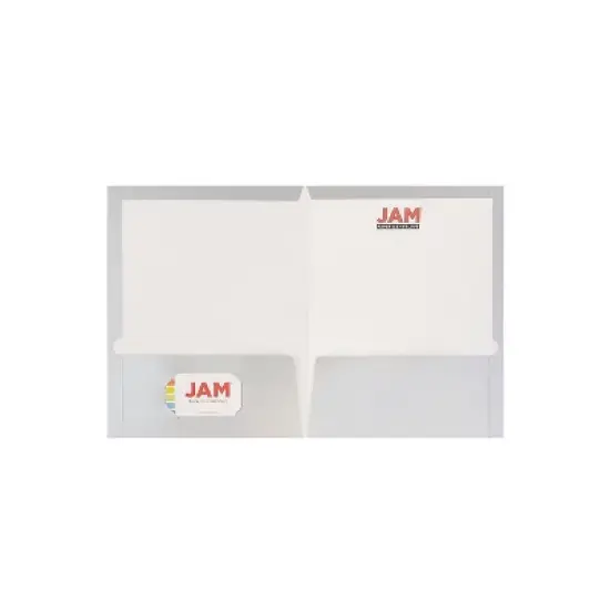 JAM Paper Laminated Two-Pocket Glossy Presentation Folders Silver 385GSID image {2}