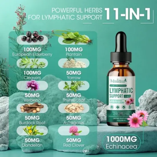 Mulittea Lymphatic Drainage Drops &ndash; Vegan 11-in-1 Herbal Blend for Lymph System Support & Detox &ndash; 2 Fl.oz image {2}
