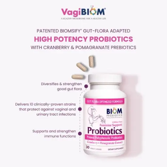 Biom Probiotics Feminine Support Probiotics Capsules (30 count) image {1}