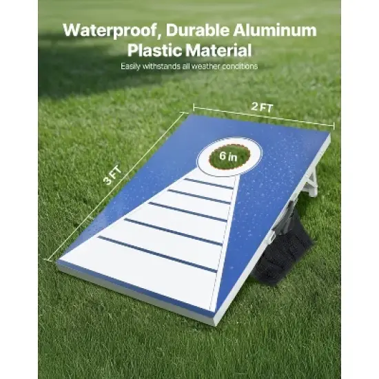 VEVOR Cornhole Set, 3x2 ft Corn Hole Game Boards, Aluminum Weatherproof Portable Toss Board, Indoor and Outdoor Foldable Cornhole Play, Blue image {2}
